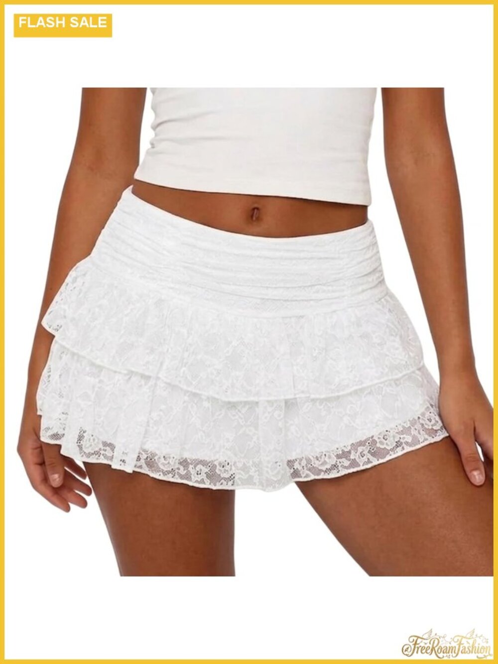 Lace Ruffle Mini Skort with Built-in Shorts High Waist A-Line